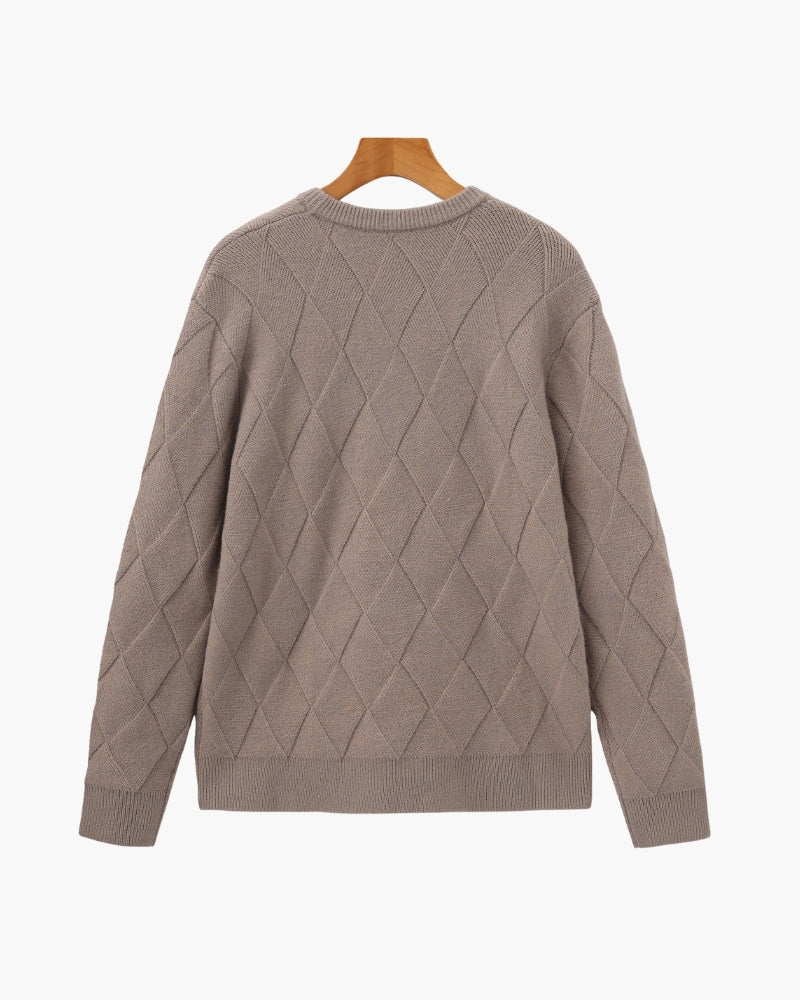 Luxurious Diamond Pattern Crewneck Sweater