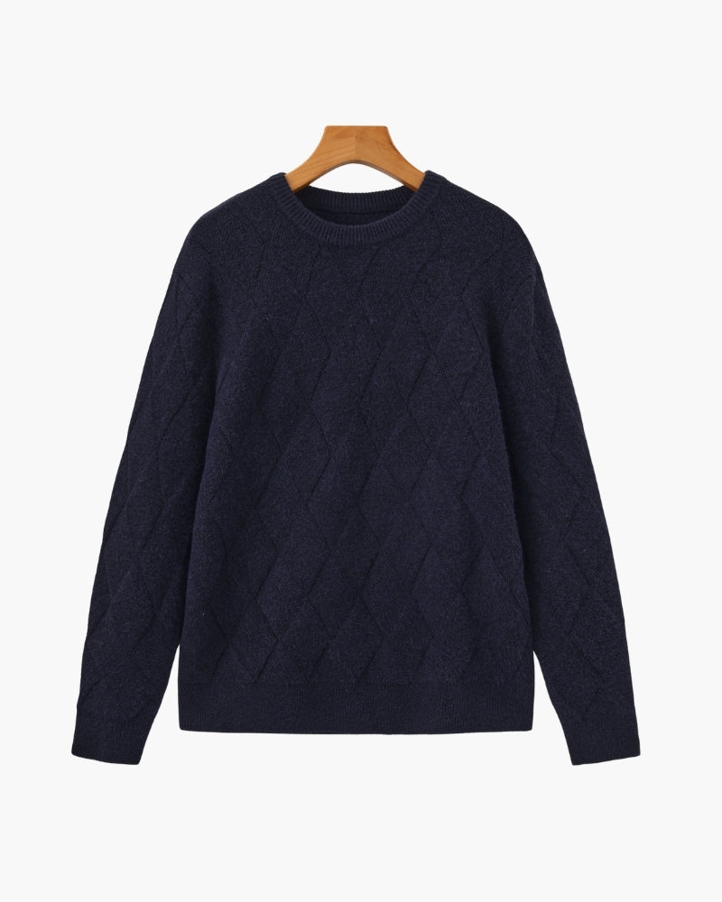 Luxurious Diamond Pattern Crewneck Sweater
