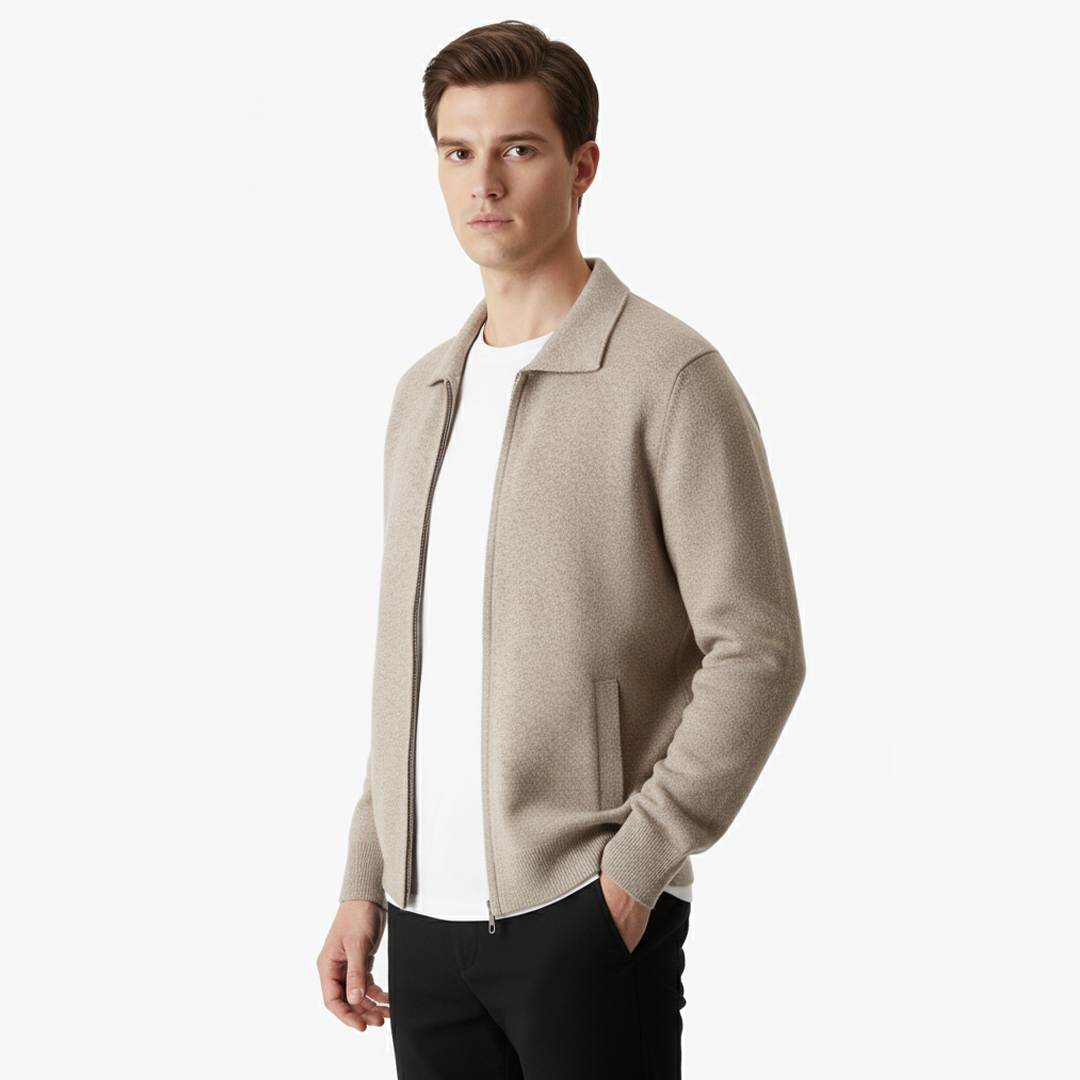 Luxurious Extra-Fine Merino Wool Zip Polo Cardigan