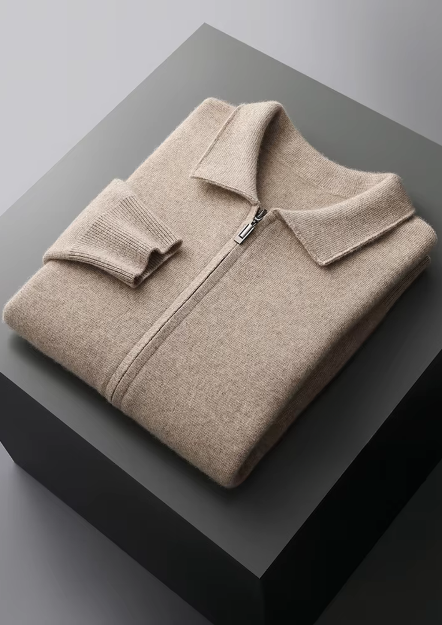 Luxurious Extra-Fine Merino Wool Zip Polo Cardigan
