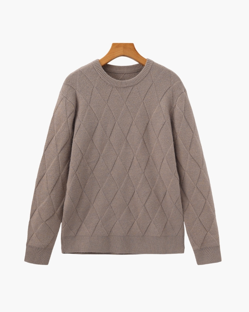 Luxurious Diamond Pattern Crewneck Sweater
