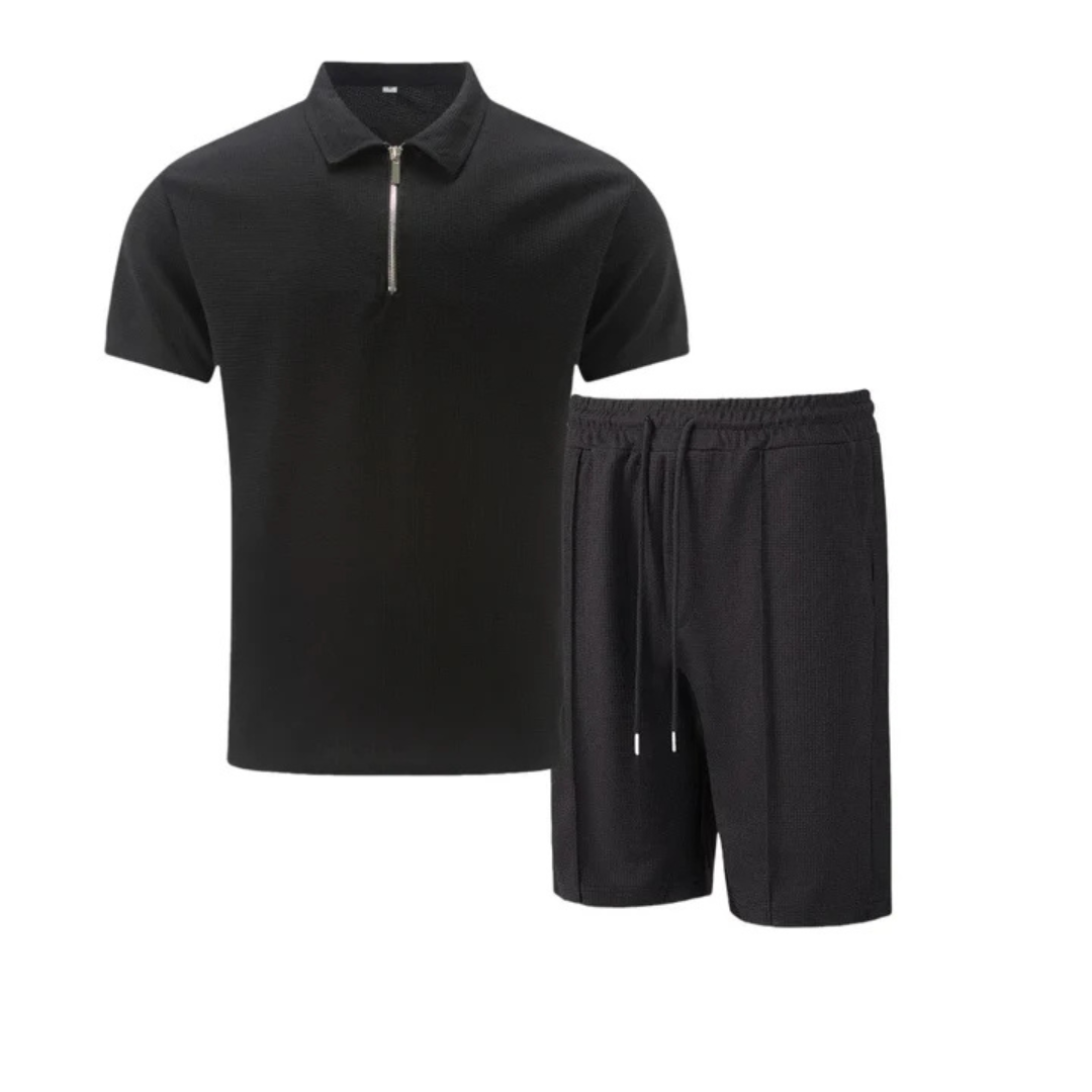 IBIZA Co-Ord Set – Stylish Zip Neck Polo & Cozy Knit Shorts