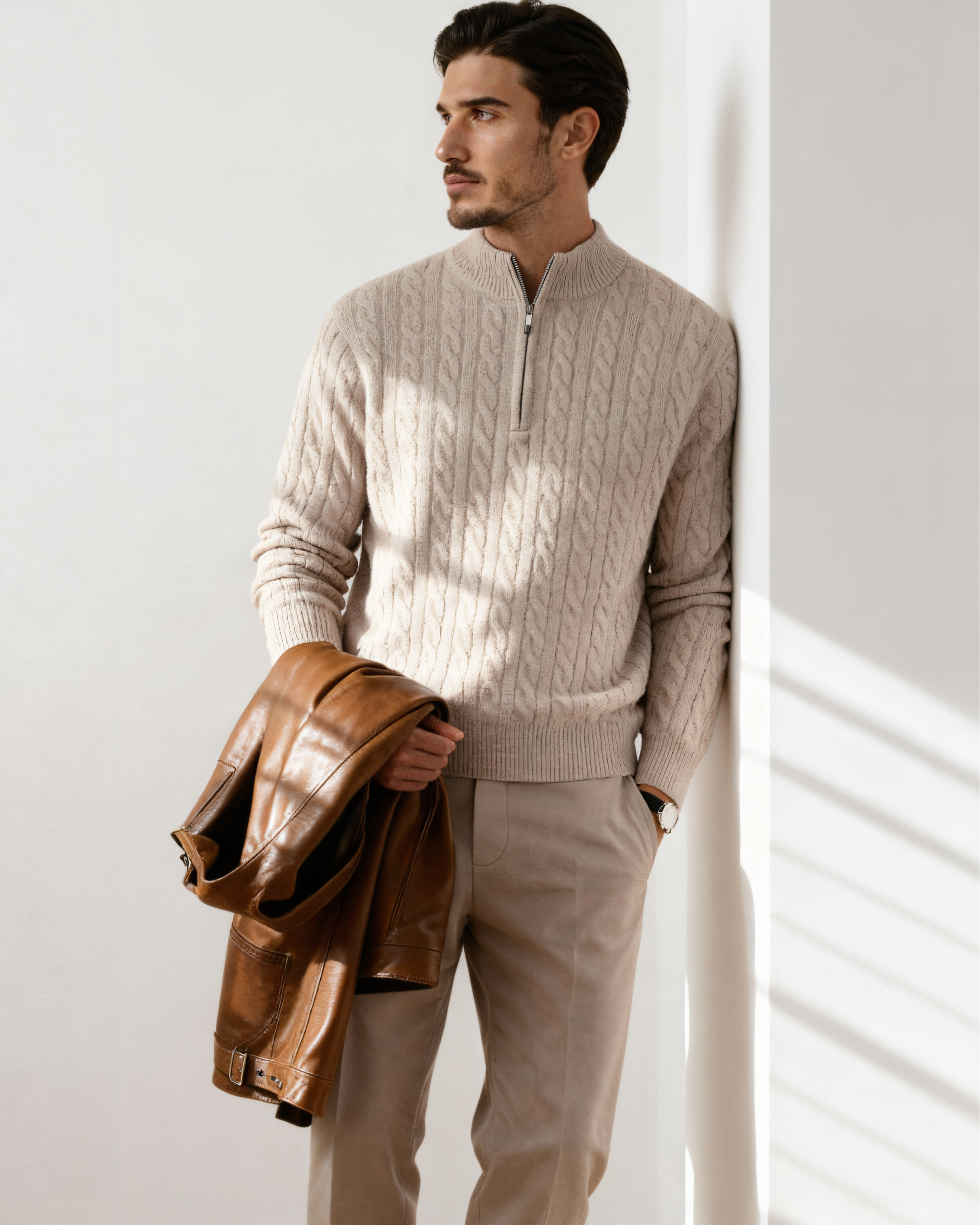 Pure Cashmere Woven Half-Zip Sweater