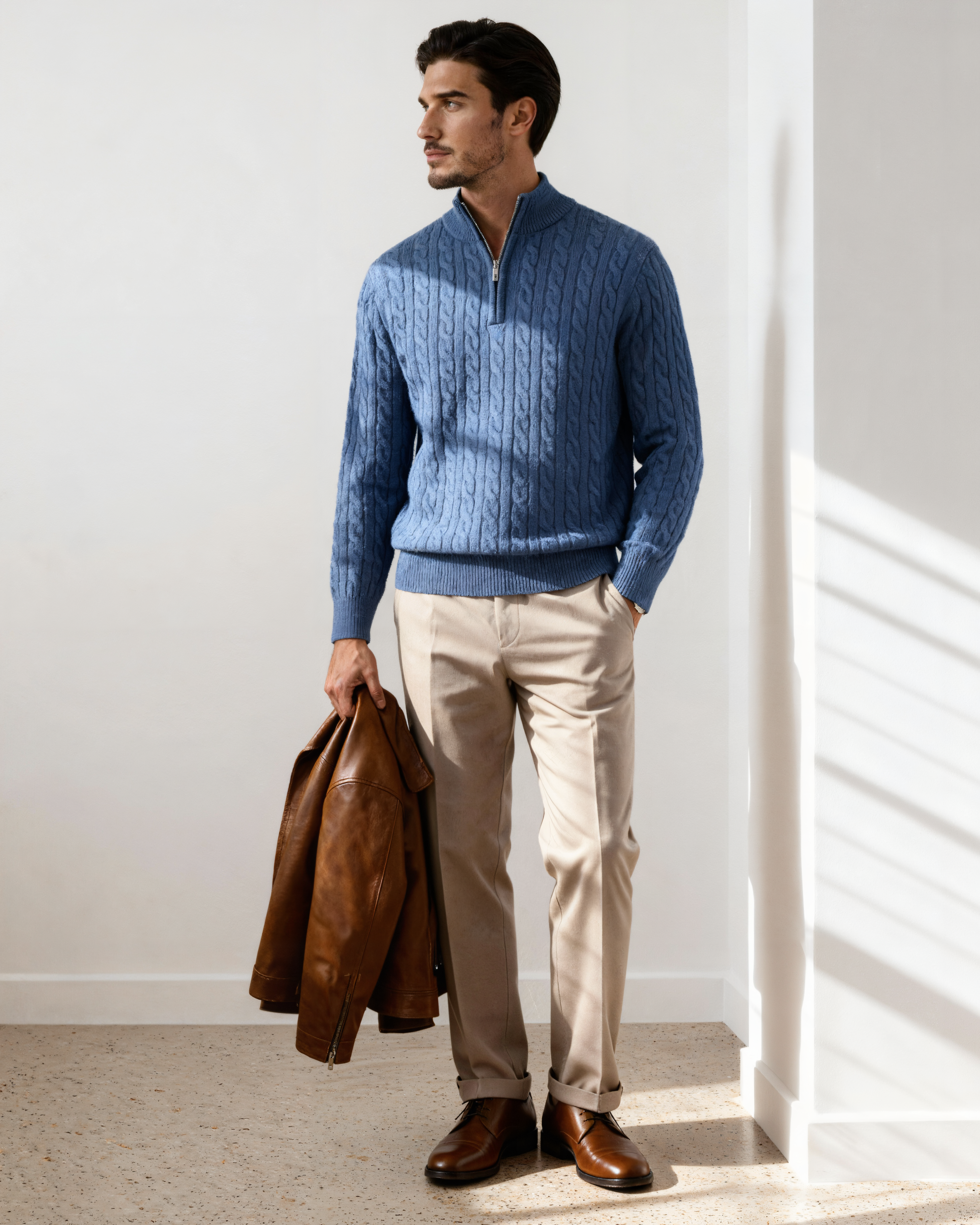 Pure Cashmere Woven Half-Zip Sweater