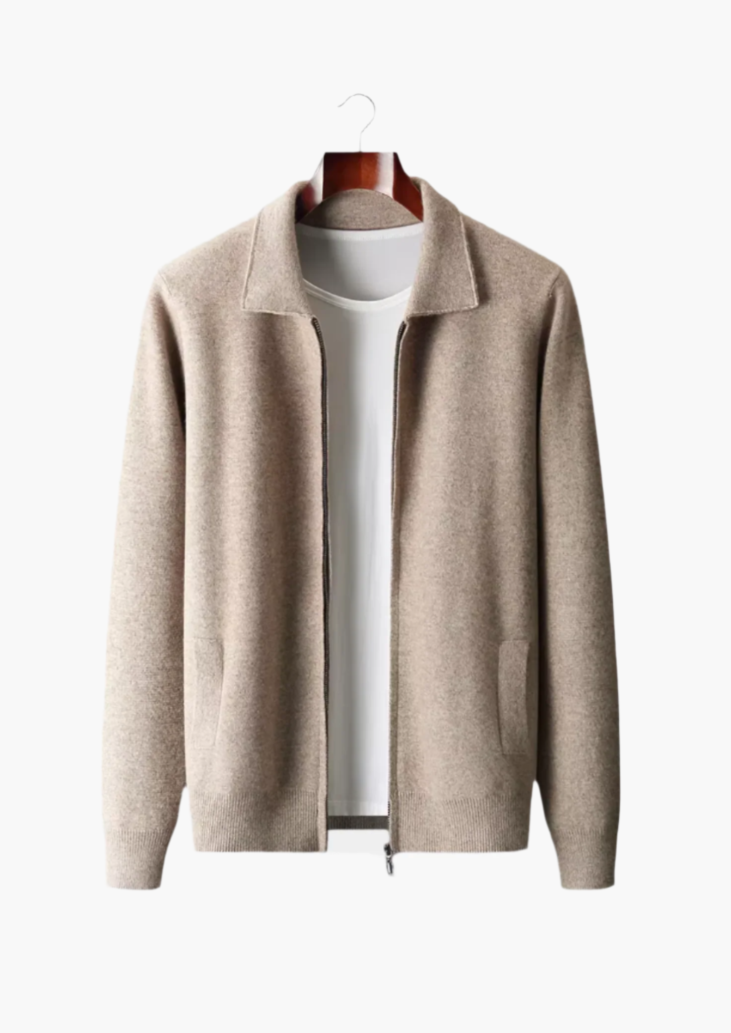 Luxurious Extra-Fine Merino Wool Zip Polo Cardigan