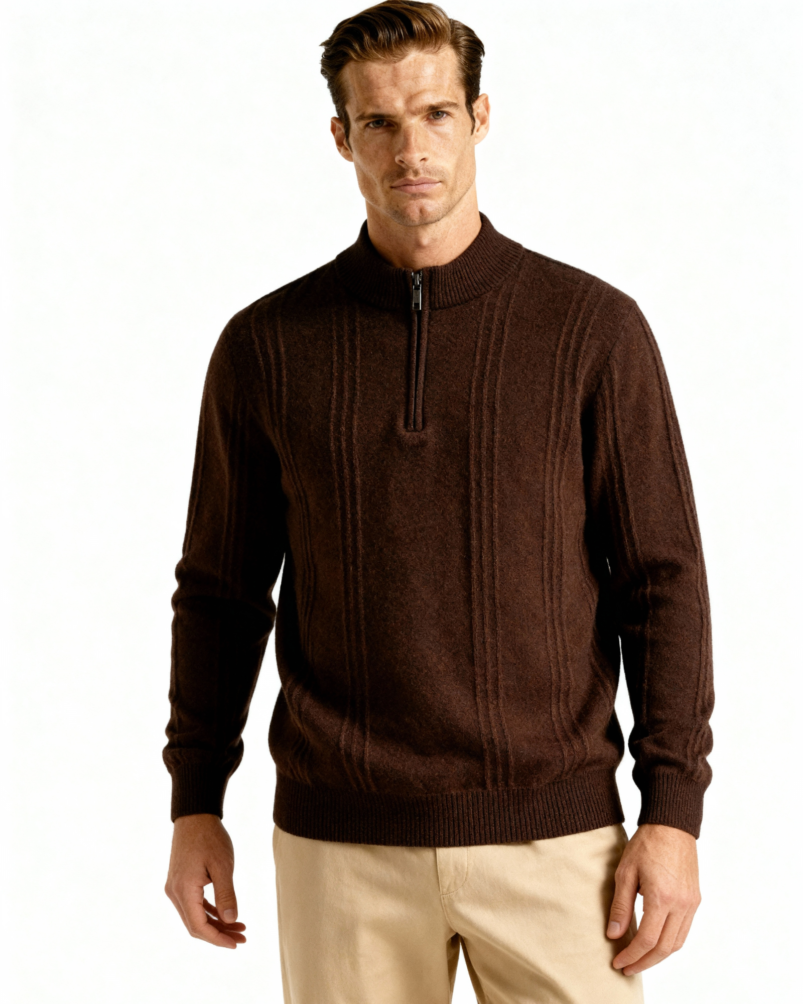 Pure Cashmere Ribbed Half-Zip Sweater