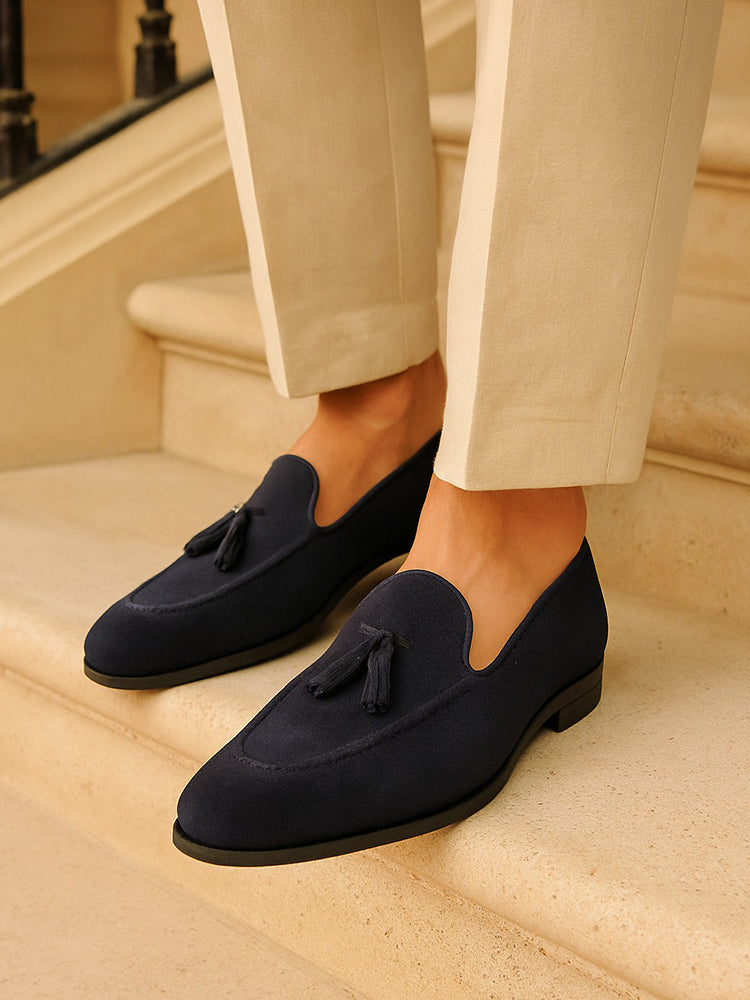 Chic Suede Loafers with Elegant Tassel Detail