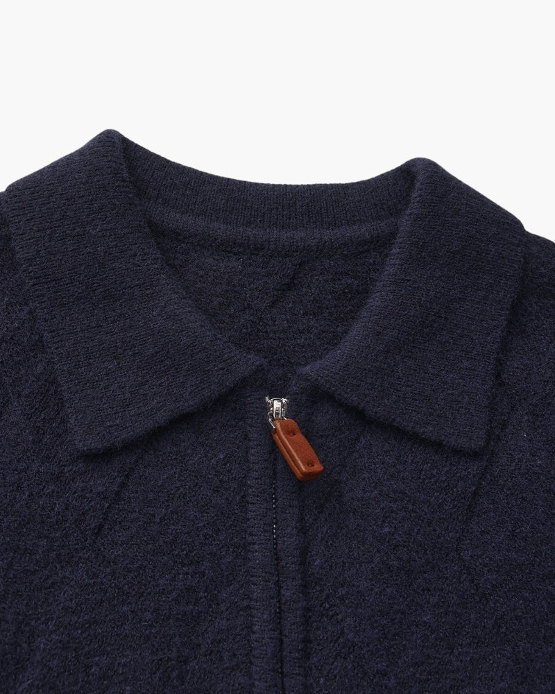 Heritage Diamond Knit Zip-Up Cardigan