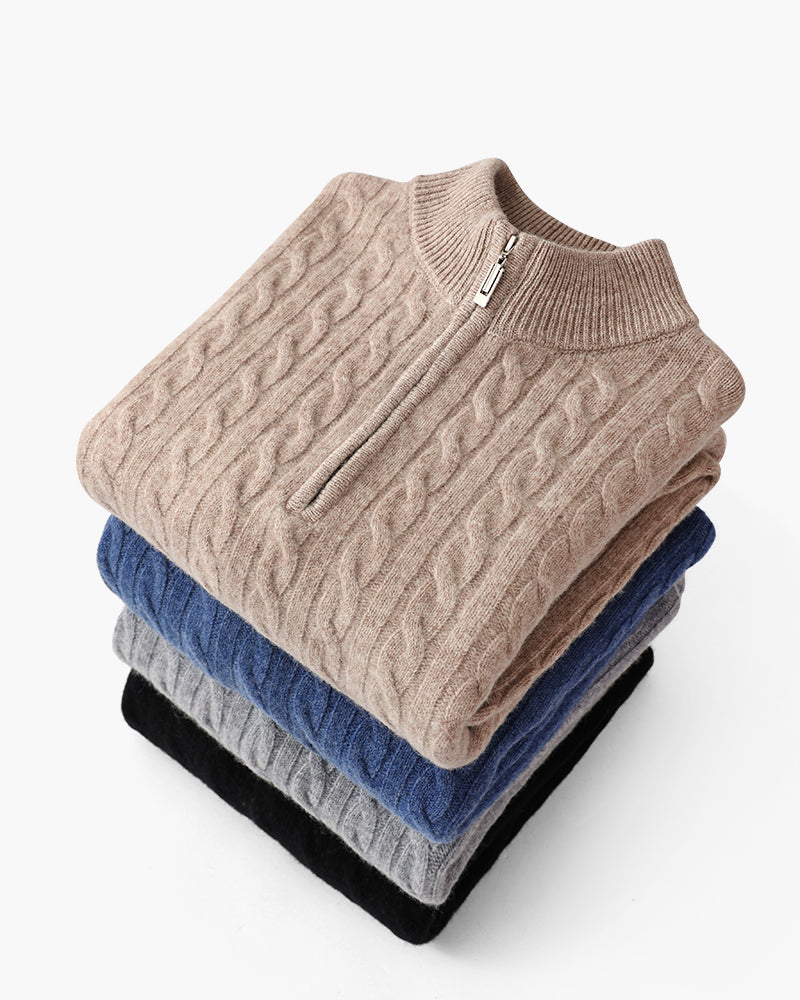 Pure Cashmere Woven Half-Zip Sweater