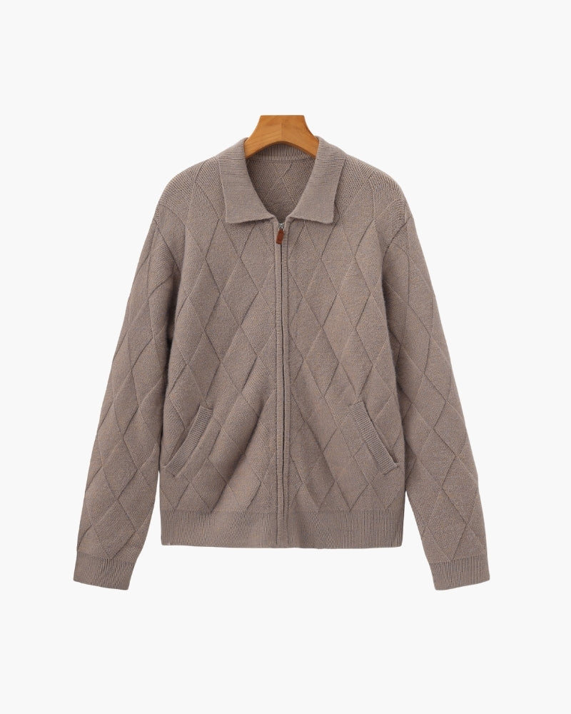 Heritage Diamond Knit Zip-Up Cardigan