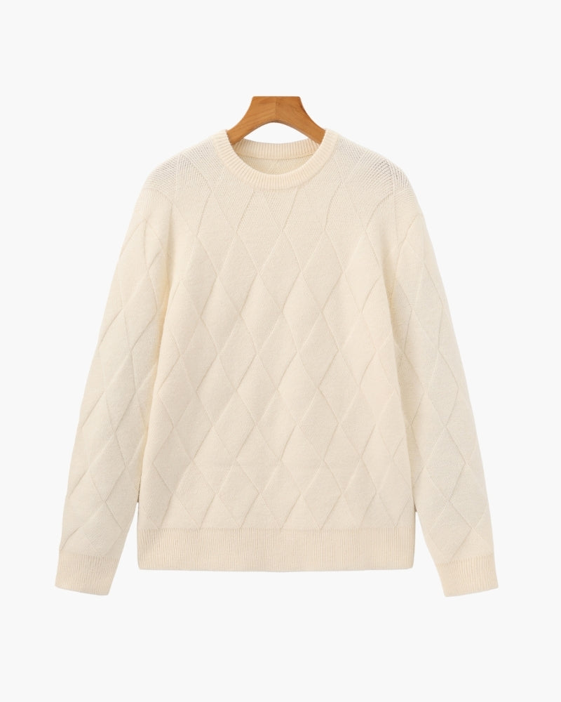 Luxurious Diamond Pattern Crewneck Sweater