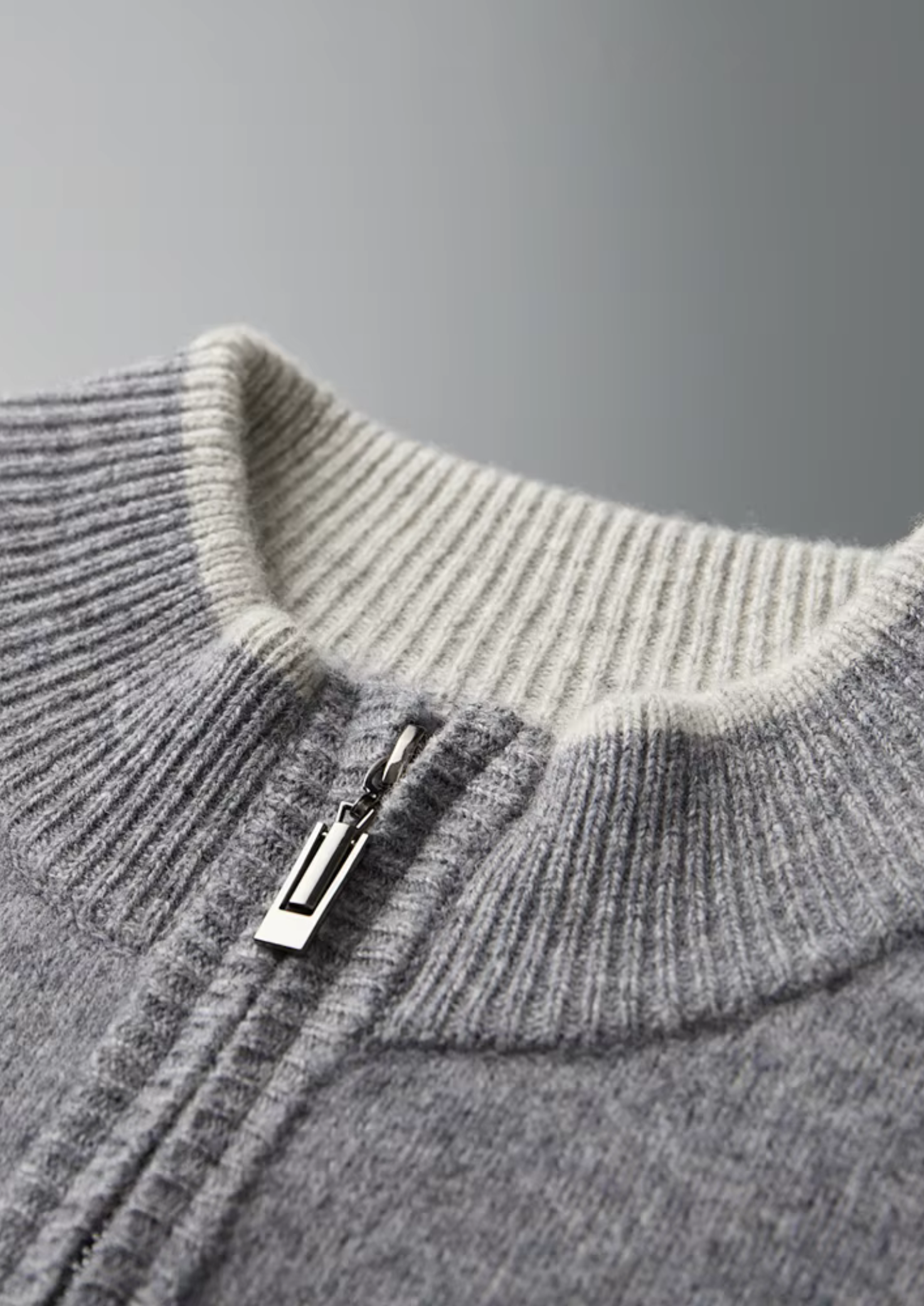 Two-Tone Merino Wool Zip Cardigan