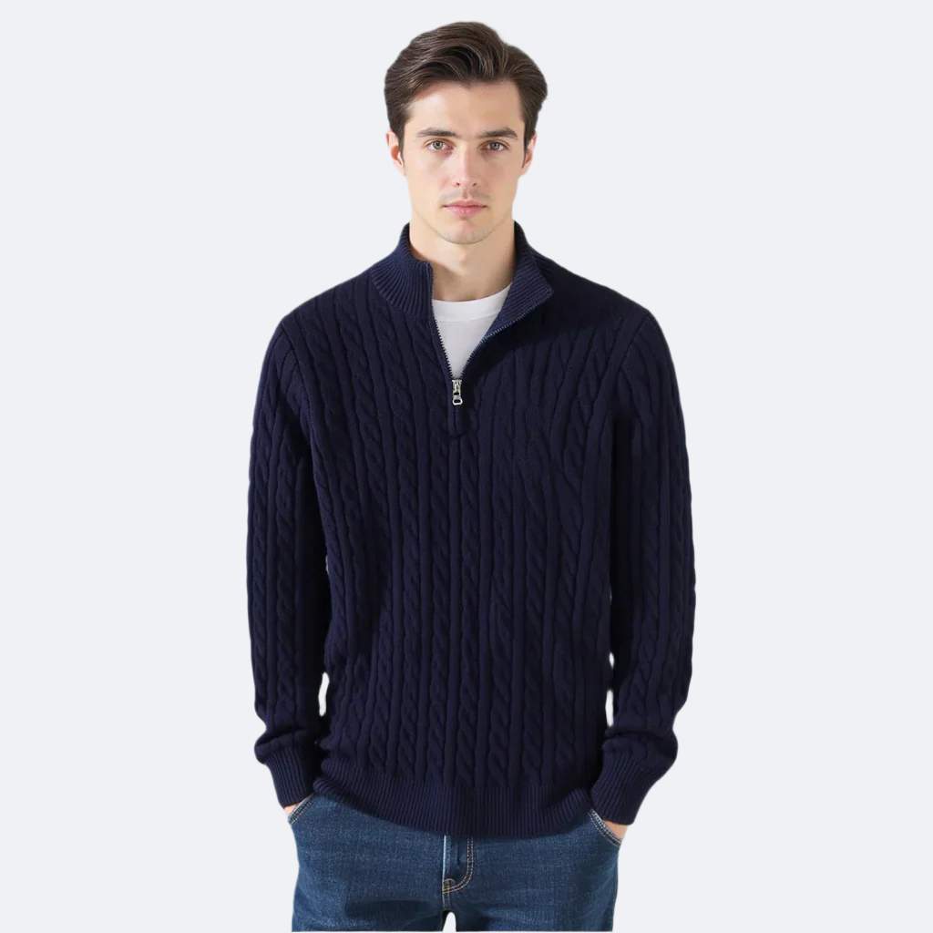 TAEBAEK Cozy Zipped Cable Knit Sweater