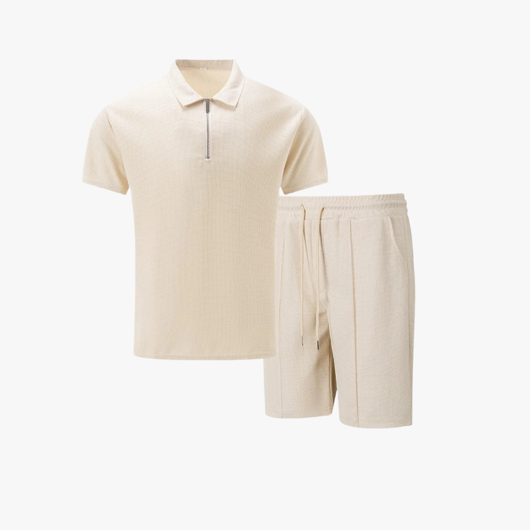 IBIZA Co-Ord Set – Stylish Zip Neck Polo & Cozy Knit Shorts