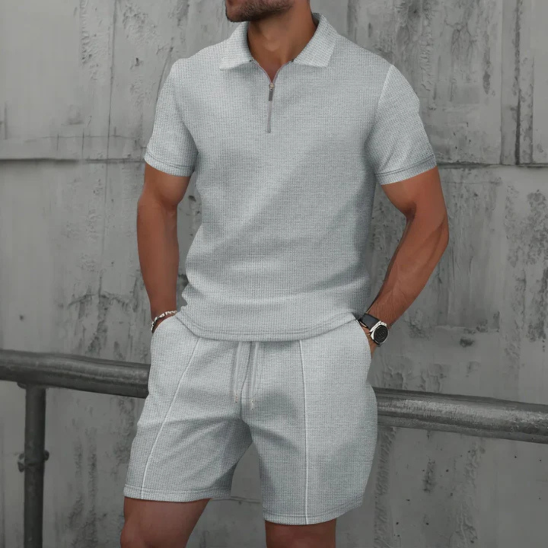 IBIZA Co-Ord Set – Stylish Zip Neck Polo & Cozy Knit Shorts