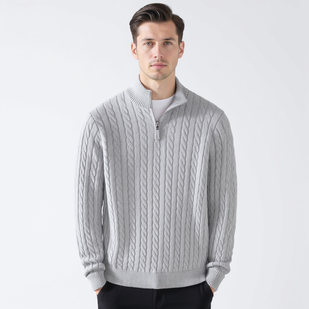 TAEBAEK Cozy Zipped Cable Knit Sweater
