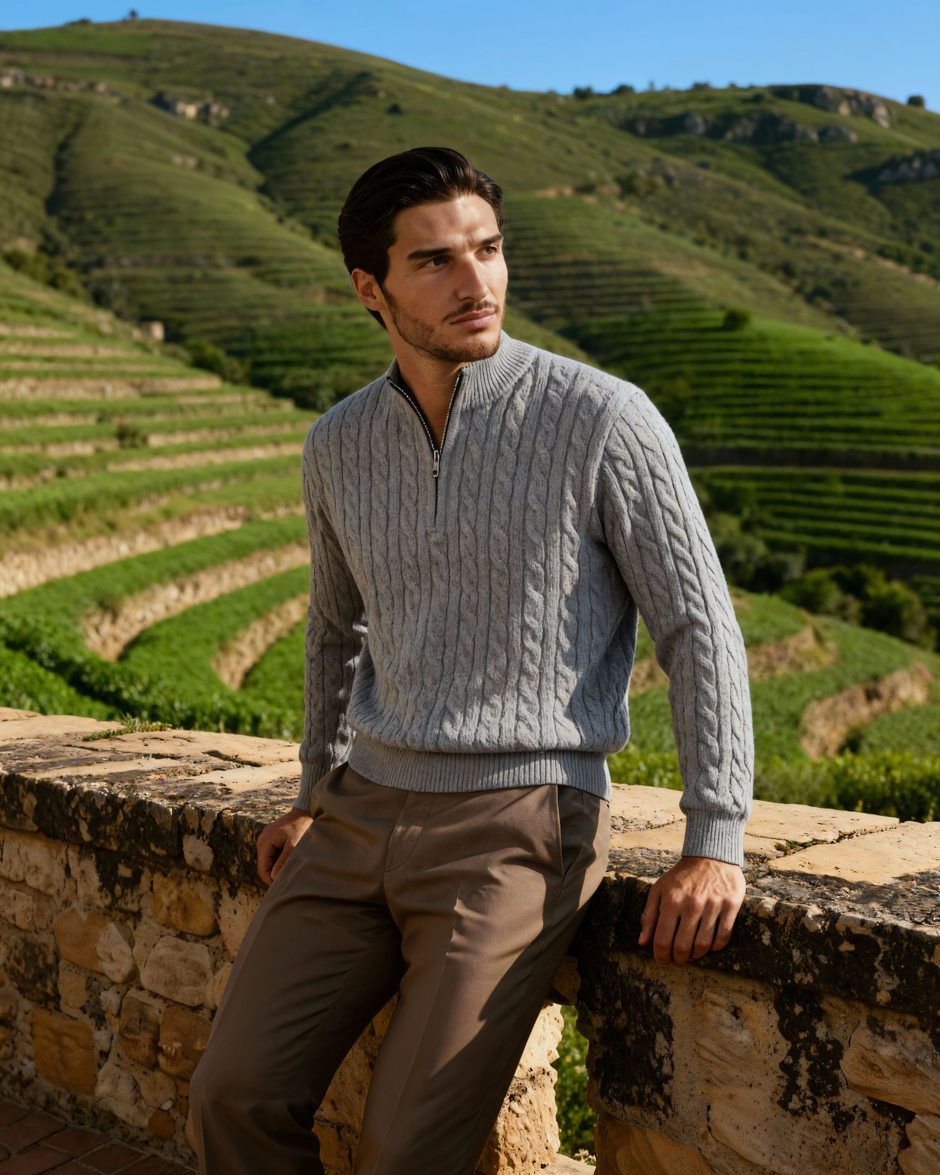 Pure Cashmere Woven Half-Zip Sweater