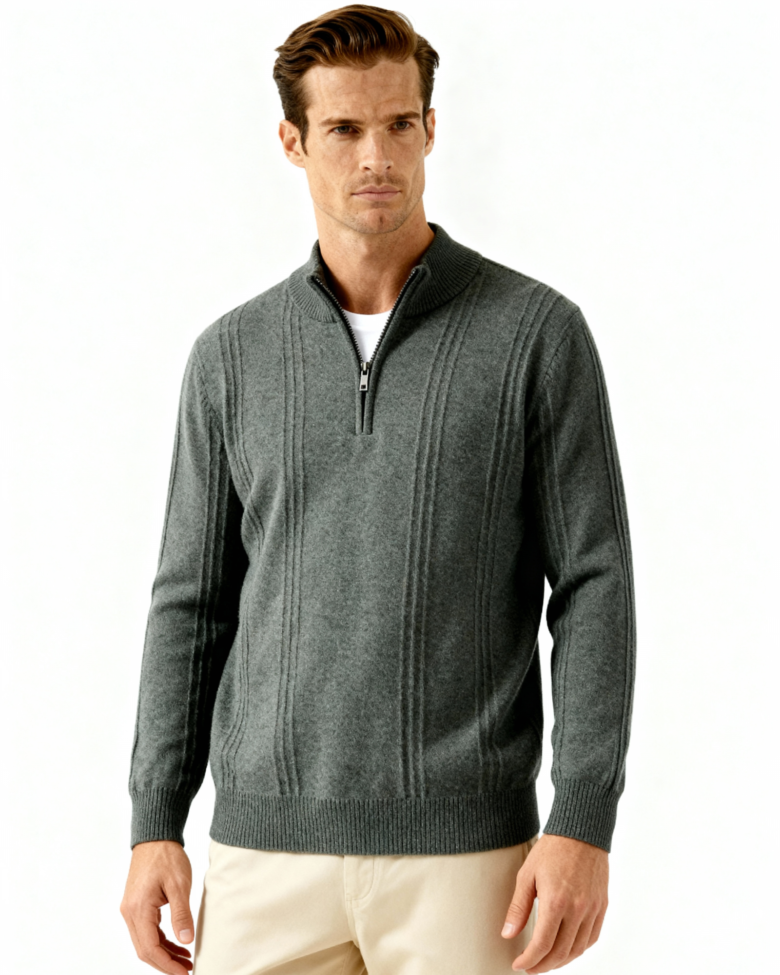 Pure Cashmere Ribbed Half-Zip Sweater